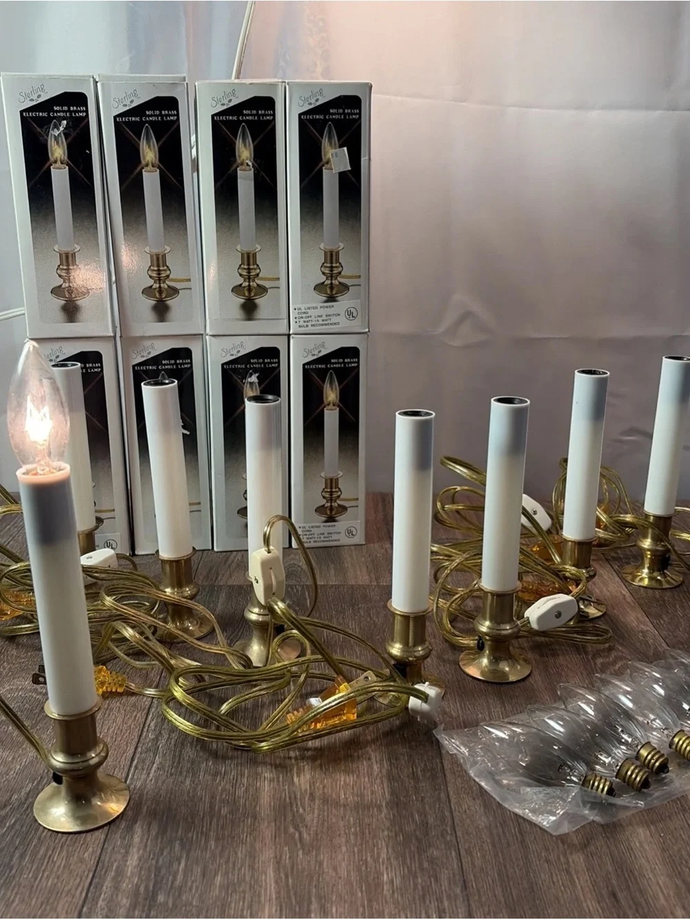 Lot of 8 VTG Sterling Solid Brass Electric Candlestick Lamp Light Indoor